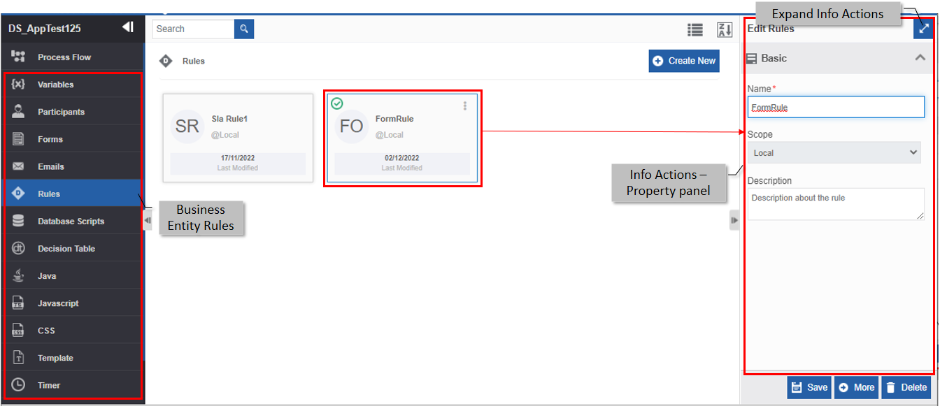 Details of the selected entity in the Info Actions Details of the selected entity in the Info Actions