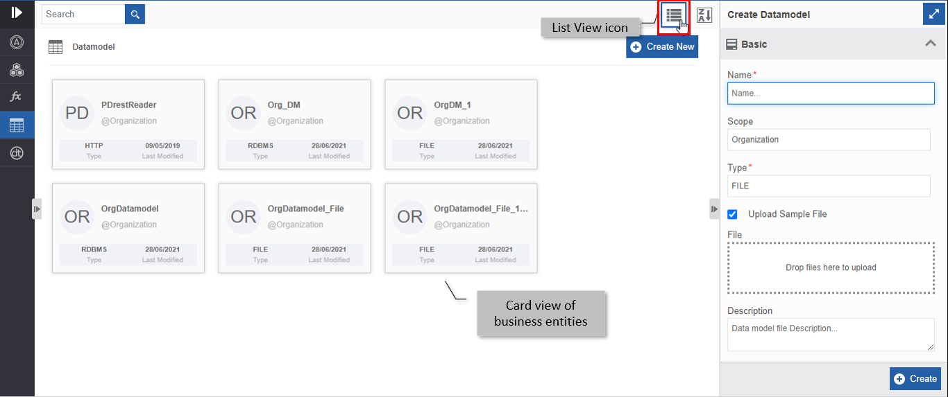Card view with list view icon on toolbar Card view with list view icon on toolbar