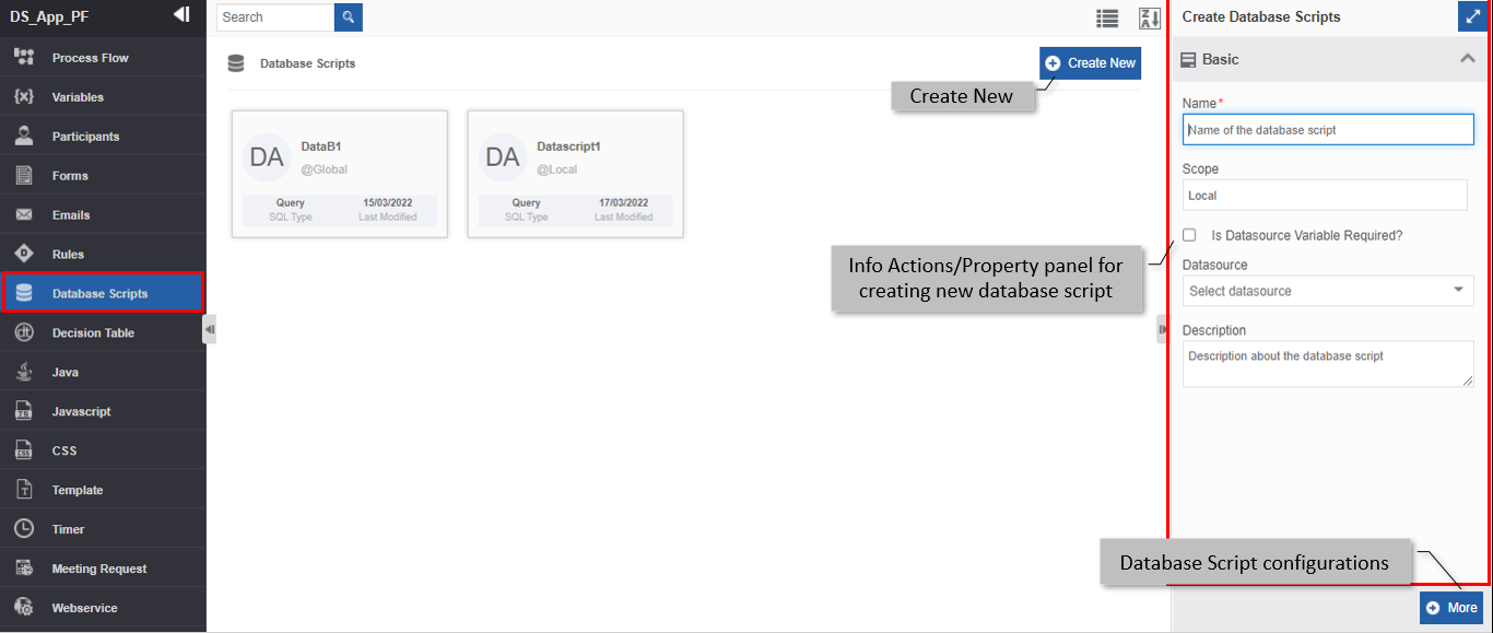 Creating a new database script Creating a new database script