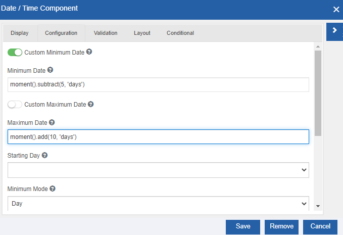 Configuration tab details Configuration tab details
