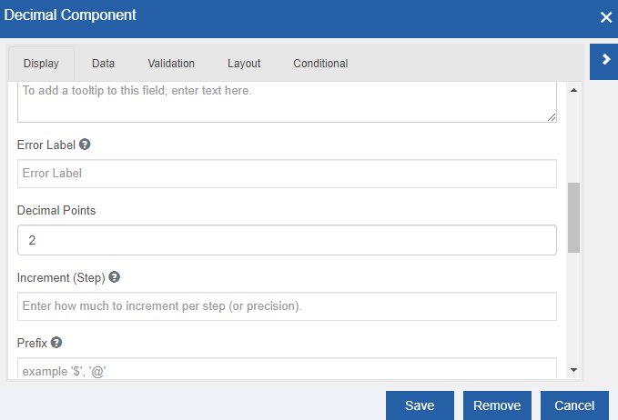 Decimal component configuration Decimal component configuration