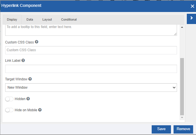 Hyperlink component configuration Hyperlink component configuration