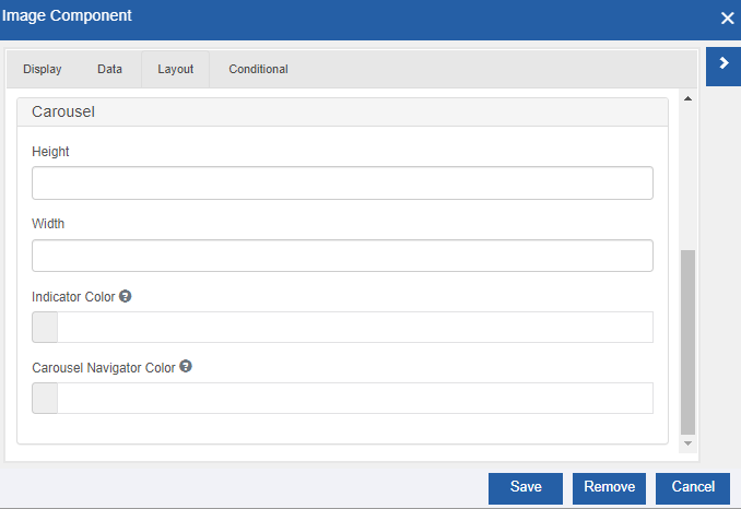 Carousel properties in the Layout tab Carousel properties in the Layout tab