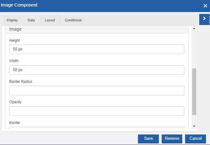 Image properties in the Layout tab Image properties in the Layout tab