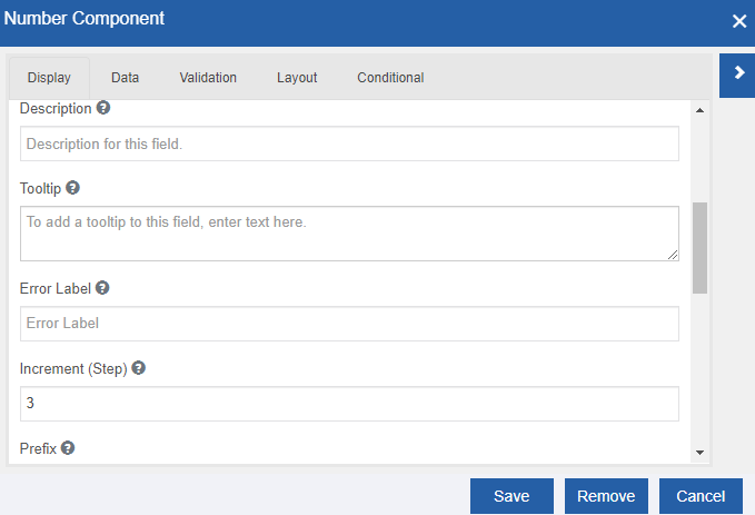 Number component configuration Number component configuration