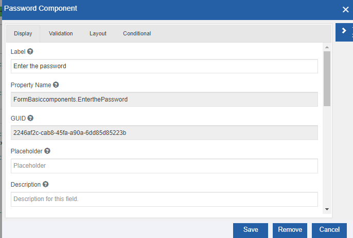 Password component configuration Password component configuration