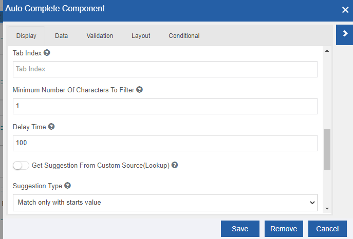 Auto Complete component configuration Auto Complete component configuration