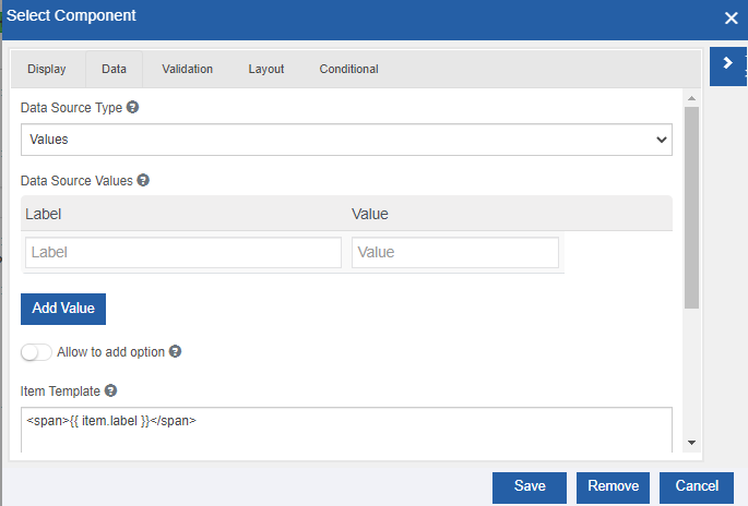 Select component configuration Select component configuration