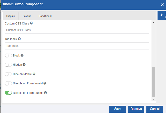 Submit Button component configuration Submit Button component configuration