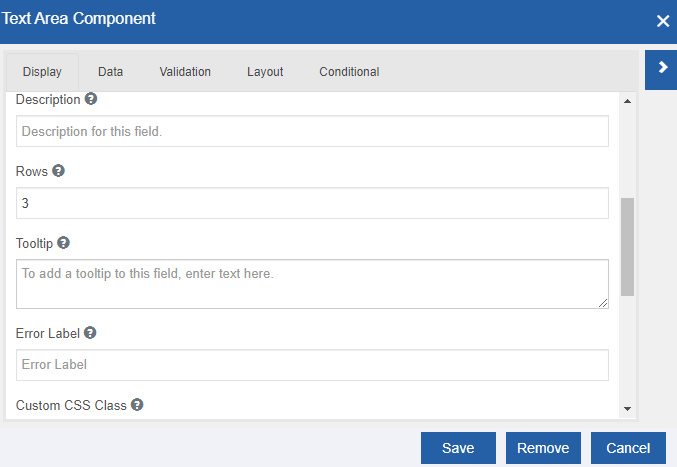 Text Area component configuration Text Area component configuration