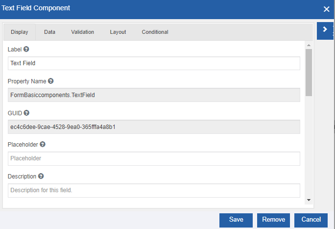 Text Field component configuration Text Field component configuration