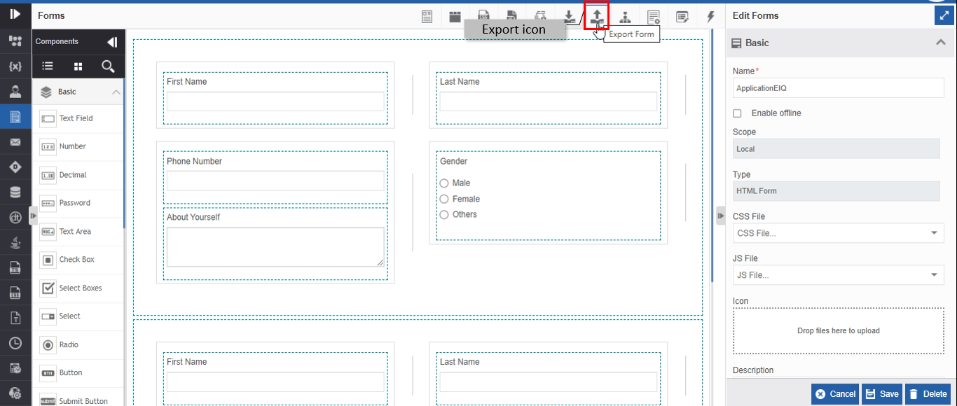 Exporting Form Exporting Form