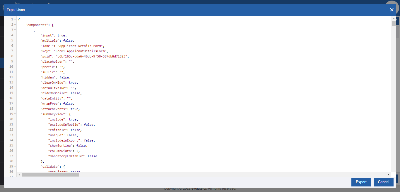 JSON format of the Form JSON format of the Form
