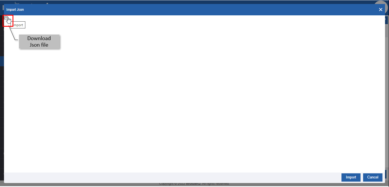 Import JSON pop-up Import JSON pop-up