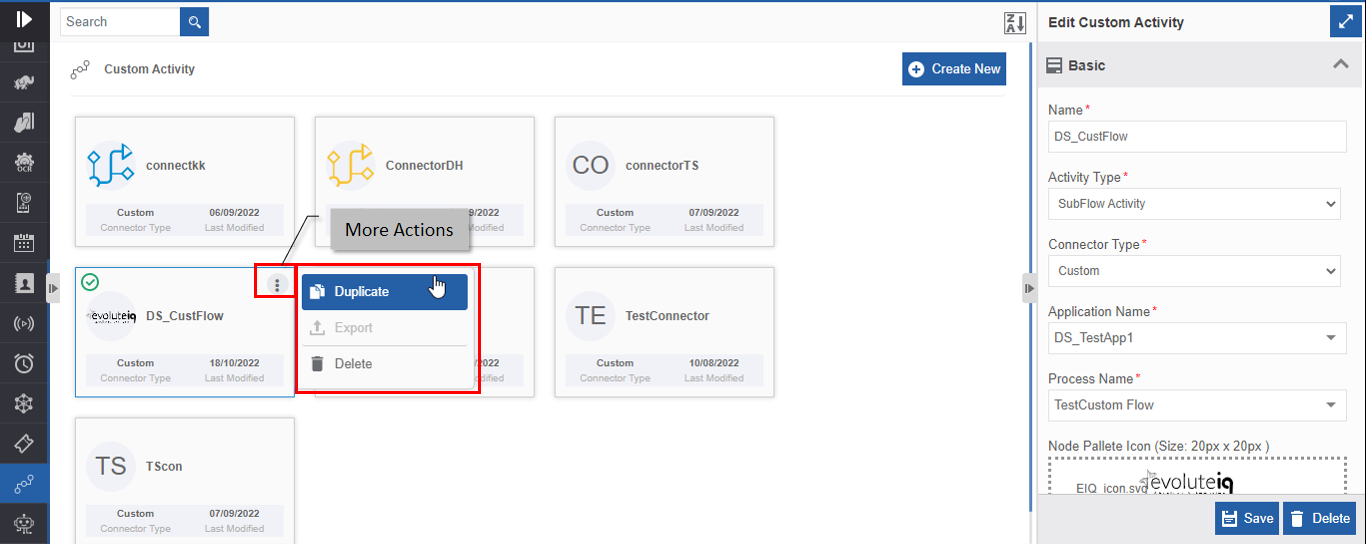 Duplicating the custom activity Duplicating the custom activity