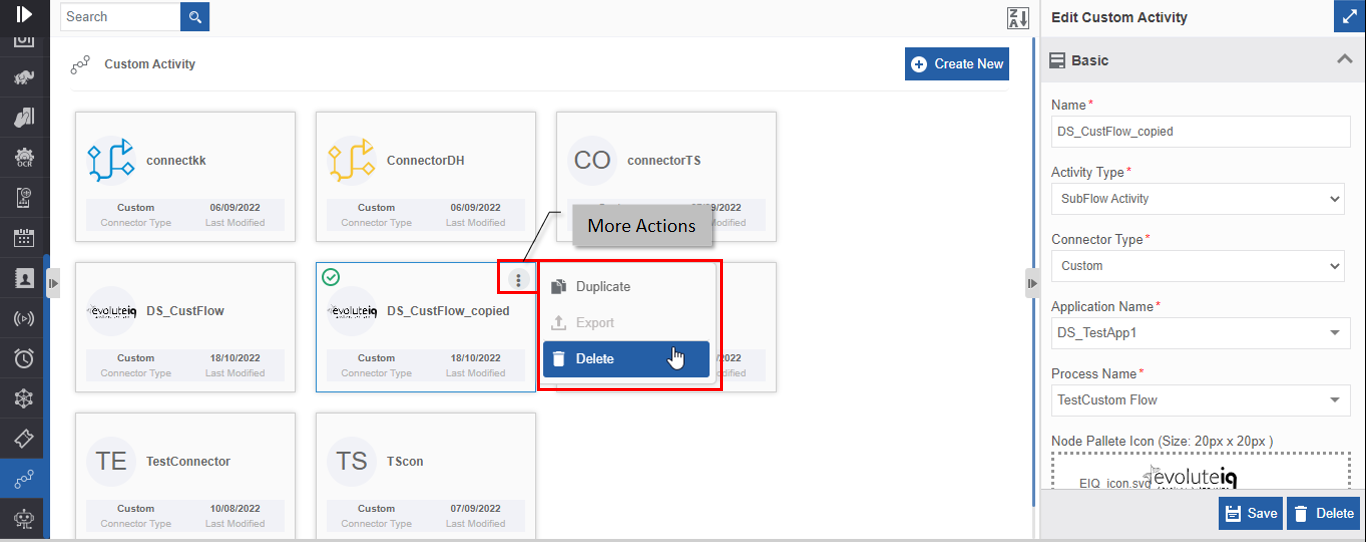 Delete action in More Actions Delete action in More Actions