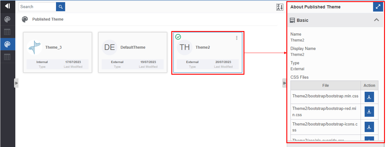 The published theme details The published theme details