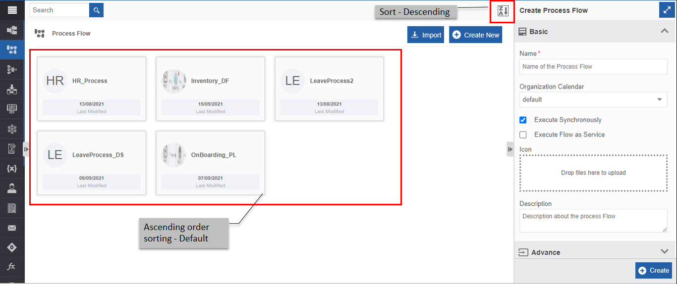 Ascending order display with descending order sort icon Ascending order display with descending order sort icon