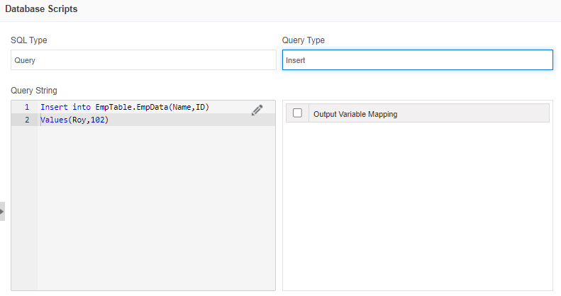Example of Insert query type Example of Insert query type