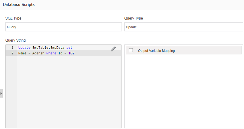 Example of Update query type Example of Update query type