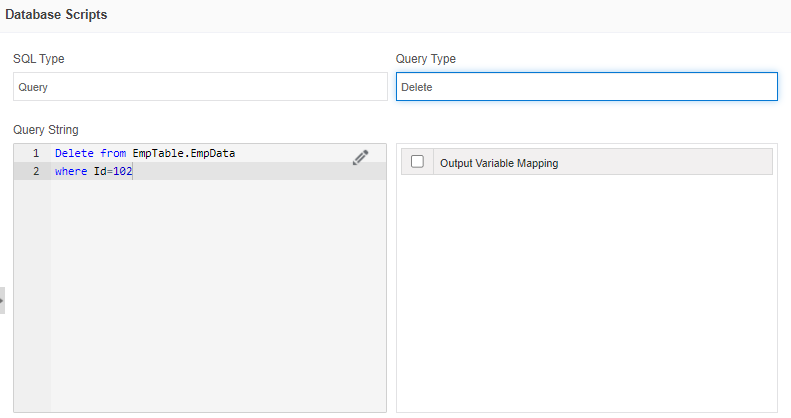 Example of Delete query type Example of Delete query type