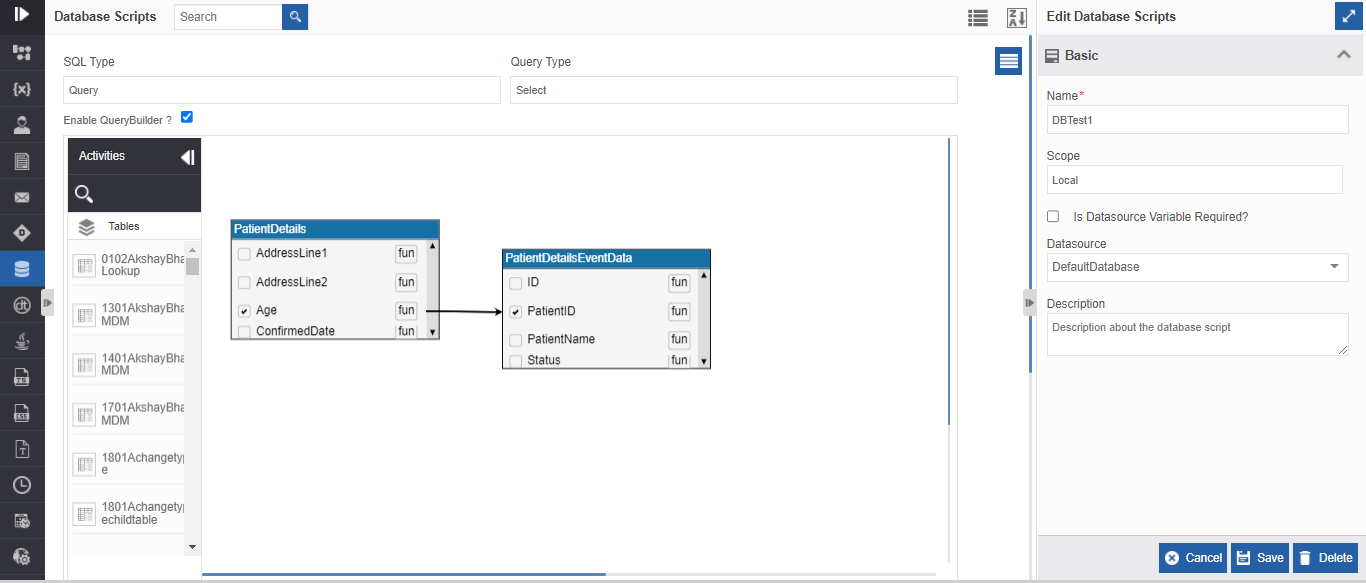 Viewing and Editing database script details Viewing and Editing database script details