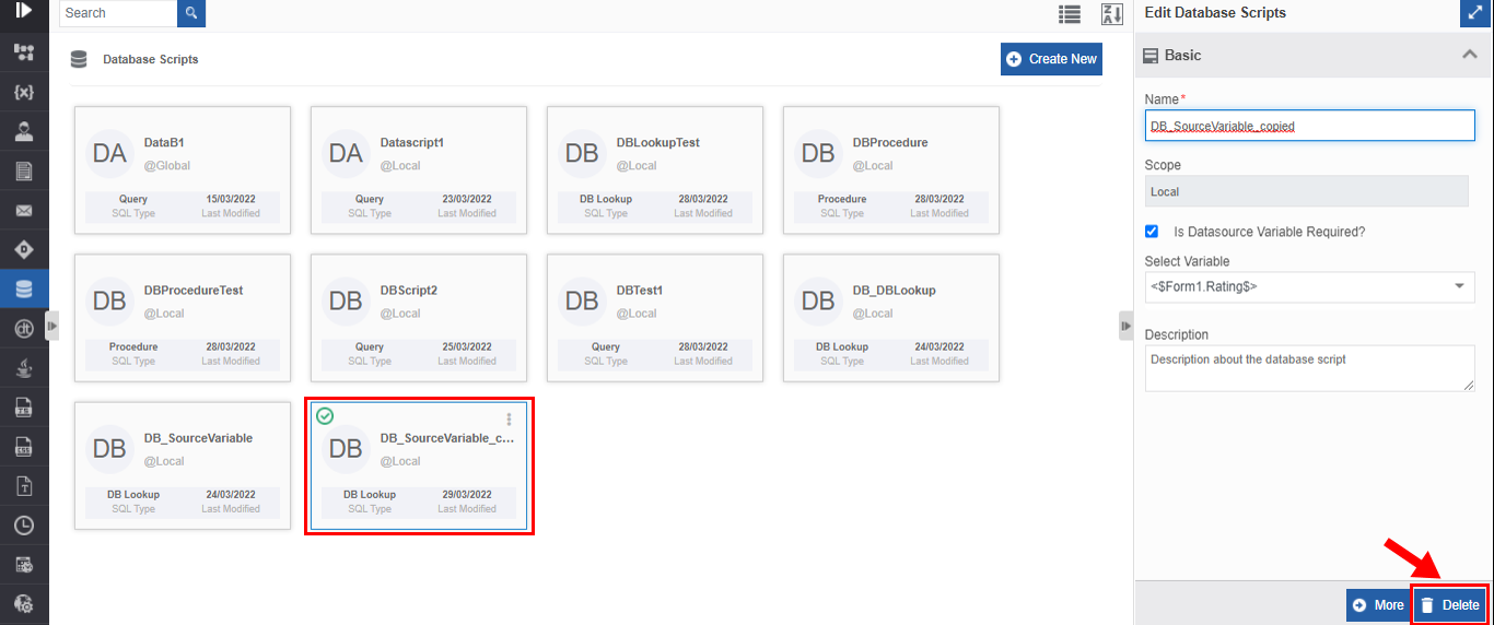 Deleting database script Deleting database script
