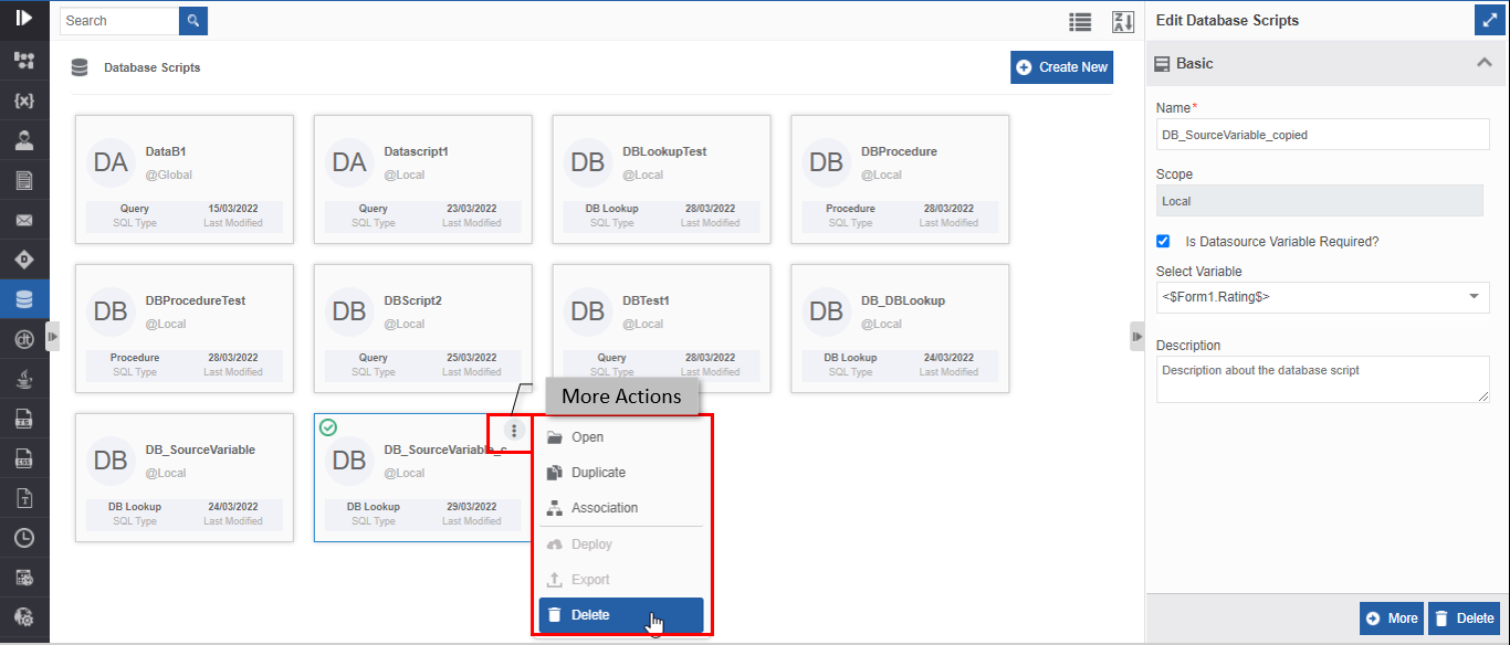 Delete action in More Actions Delete action in More Actions