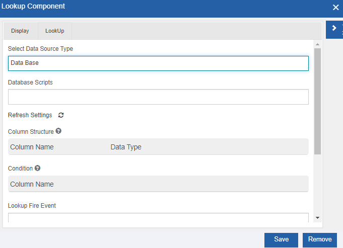 Configuration details for the Database in the lookup Configuration details for the Database in the lookup