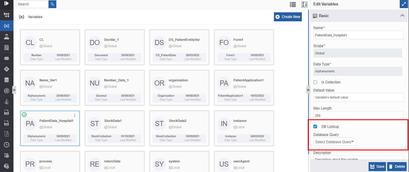 DB Lookup configuration for the variable DB Lookup configuration for the variable