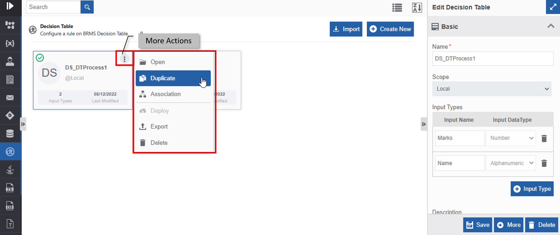 Duplicating decision table Duplicating decision table