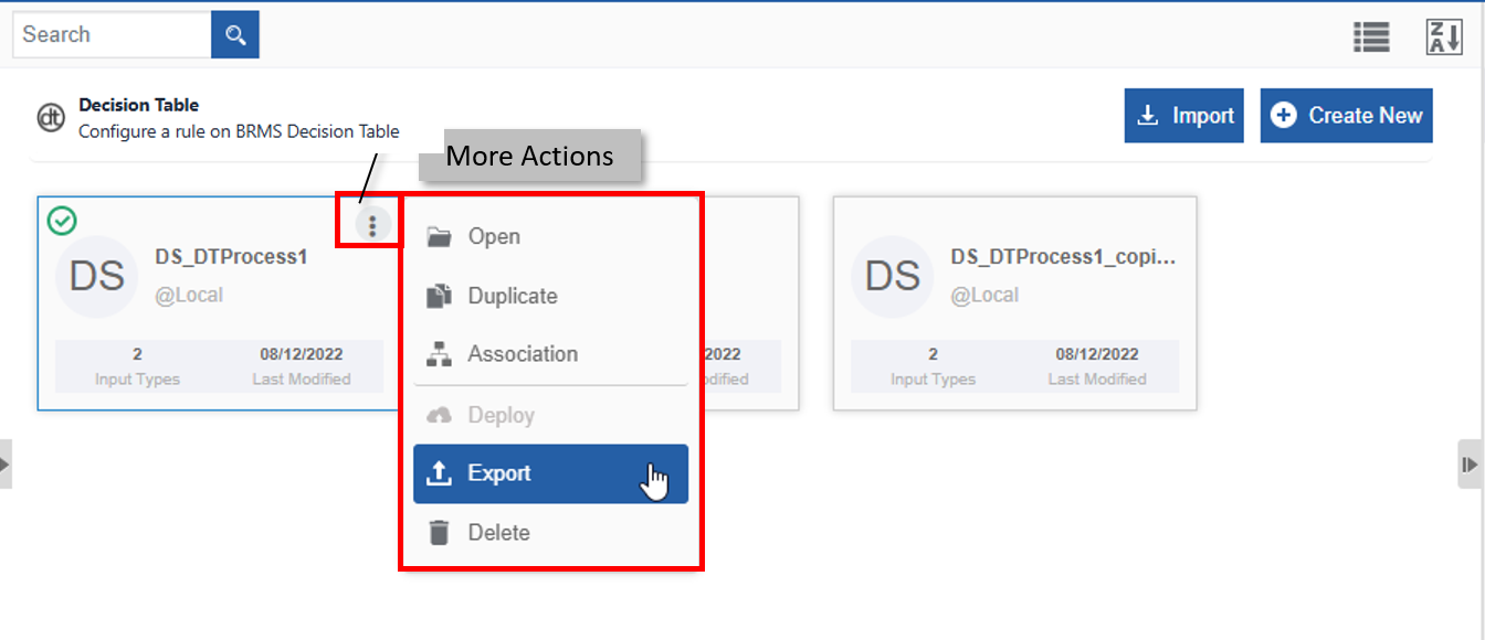 Exporting decision table Exporting decision table