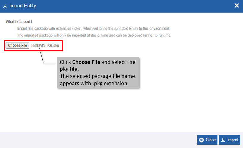 Choosing import file Choosing import file