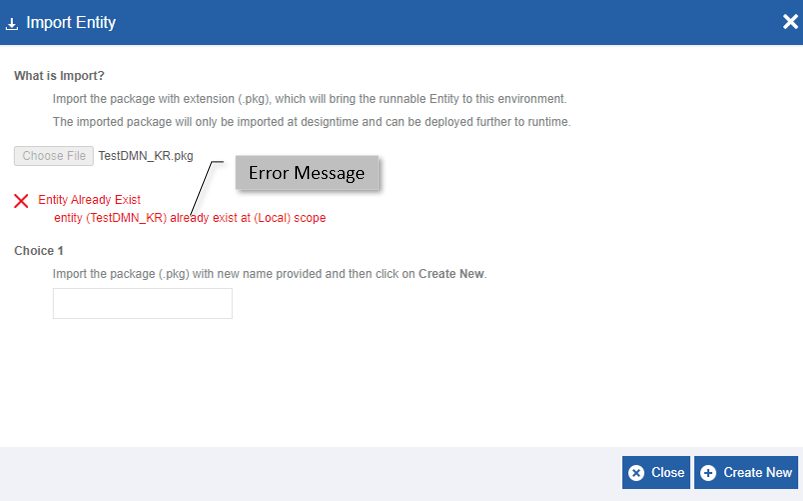 Import error message Import error message