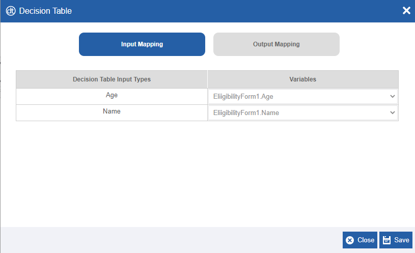 Input / Output variable mapping Input / Output variable mapping