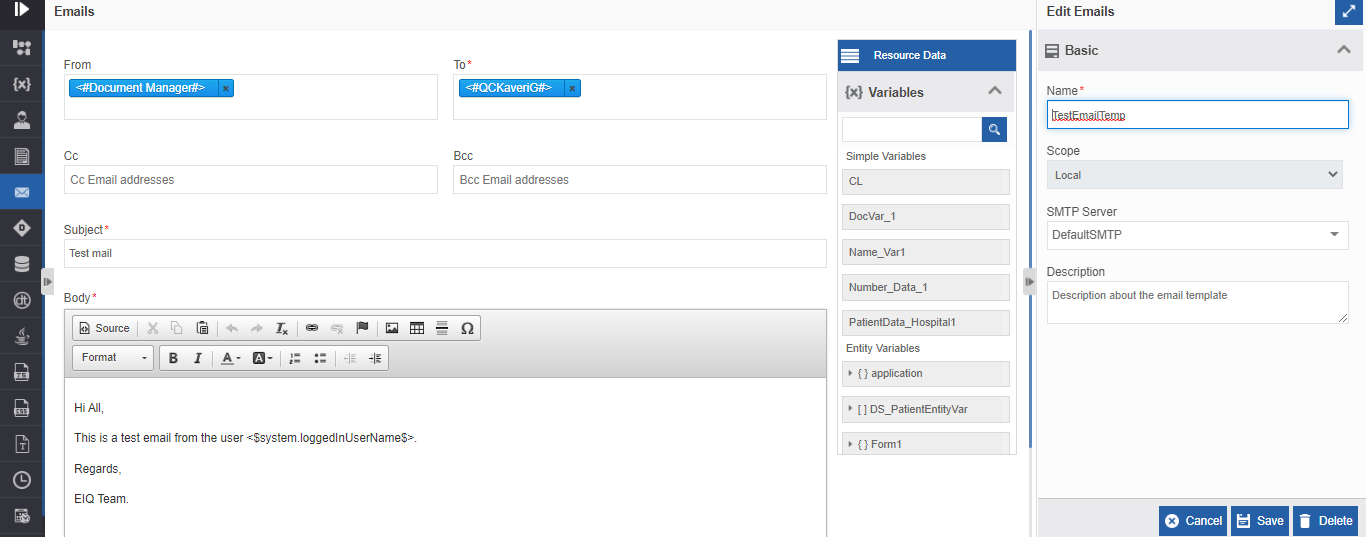 Email Template details Email Template details