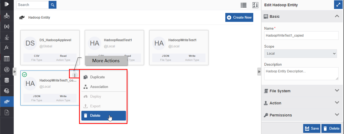 Delete action in More Actions Delete action in More Actions