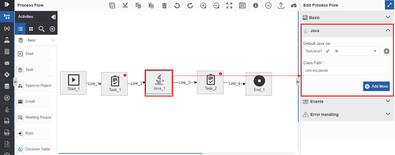 Java entity mapping for the Java activity Java entity mapping for the Java activity