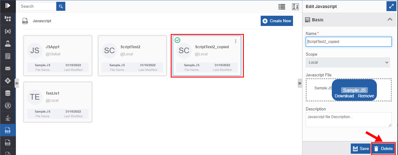 Deleting JavaScript entity Deleting JavaScript entity