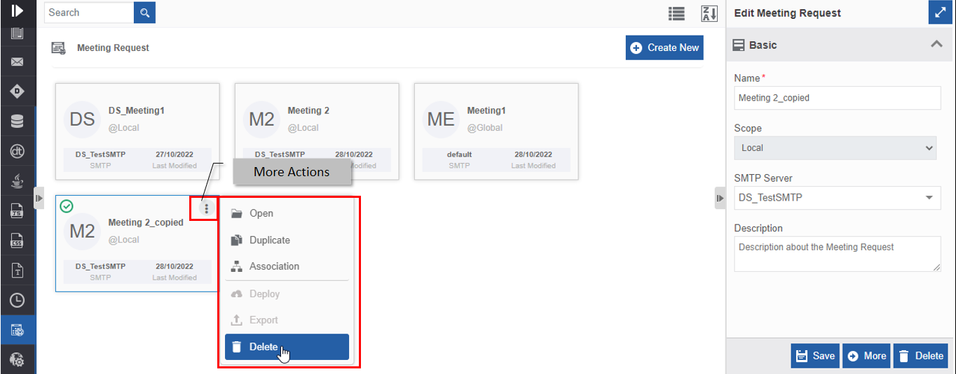 Delete action in More Actions Delete action in More Actions