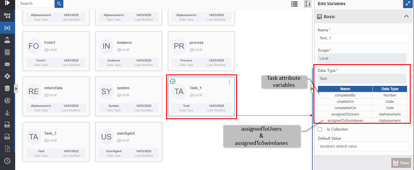 Task variable properties and attributes Task variable properties and attributes