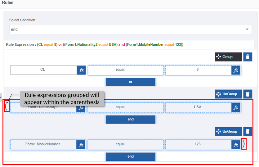 Rule expressions grouped view Rule expressions grouped view