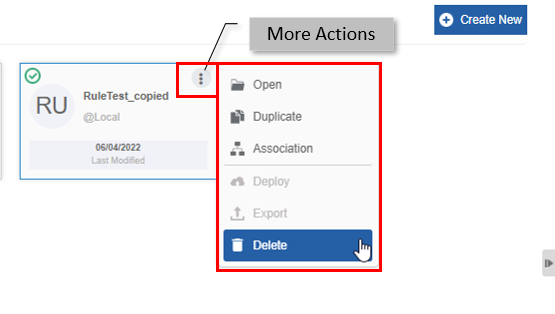 Delete action in More Actions Delete action in More Actions