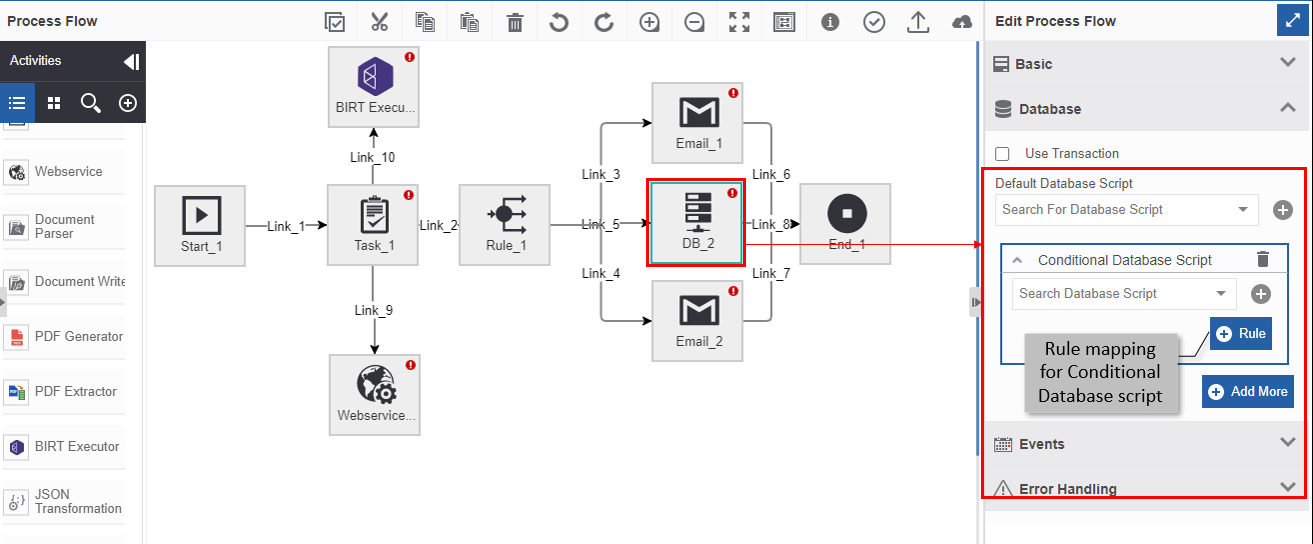 Mapping rule for conditional Database script Mapping rule for conditional Database script