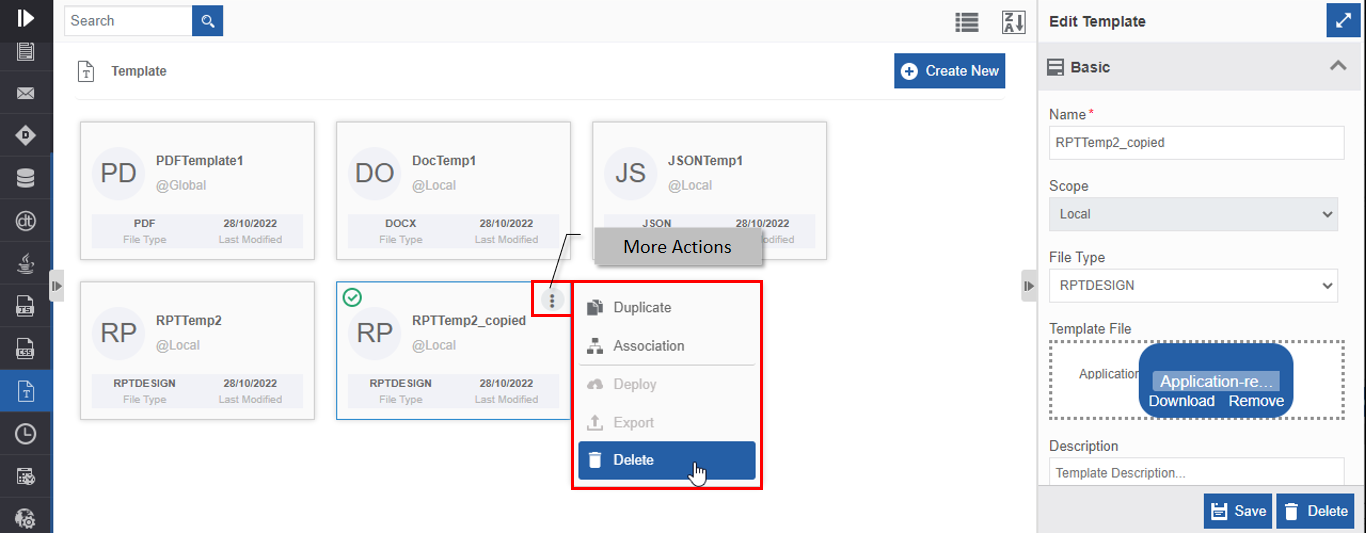 Delete option in More Actions Delete option in More Actions