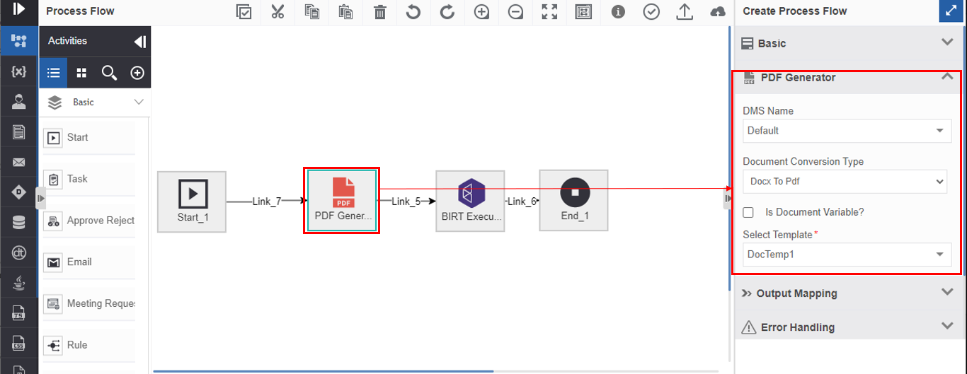 Template mapping for the PDF Generator activity Template mapping for the PDF Generator activity