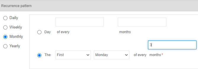 Recurrence Pattern monthly first Recurrence Pattern monthly first