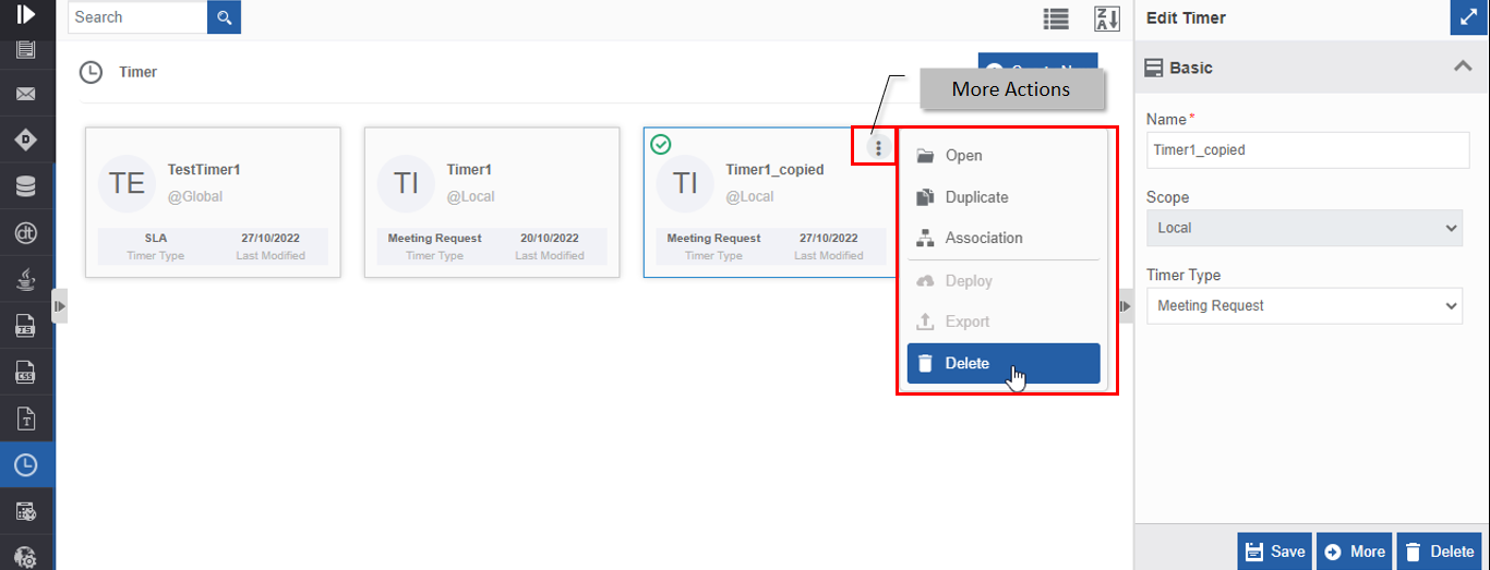 Delete action in More Actions Delete action in More Actions