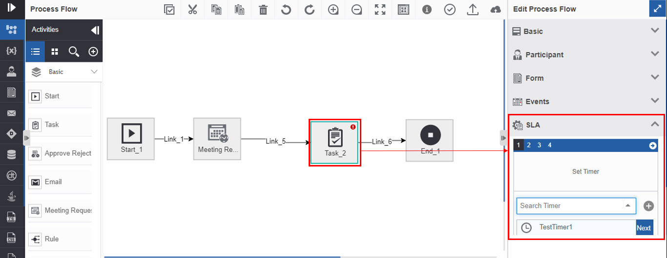 Timer mapping in the SLA configuration for the Task activity Timer mapping in the SLA configuration for the Task activity