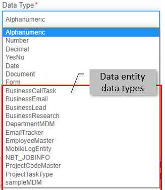 Data Entity Data Type Data Entity Data Type